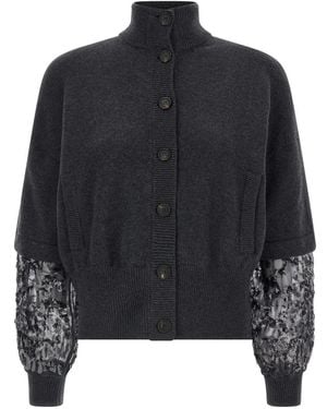 Brunello Cucinelli Sequin Sleeve Cardigan - Schwarz