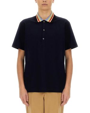 Paul Smith Relaxed Fit Cotton Polo With Striped Collar - Schwarz