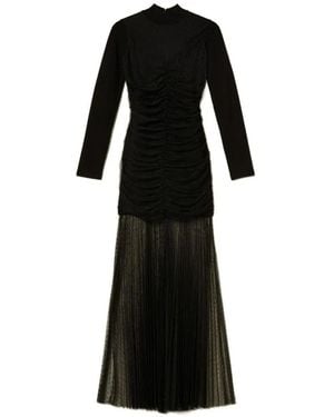 Twinset Maxi Dress With Ruched Bodice And Sheer Skirt - Schwarz