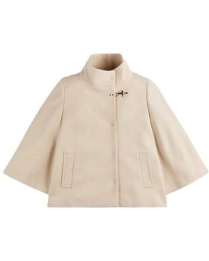 Fay Sophisticated Ivory Wool Cape With Hook Closure - Natur