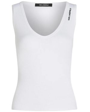 Karl Lagerfeld Geripptes Tanktop Mit V-Ausschnitt - Weiß
