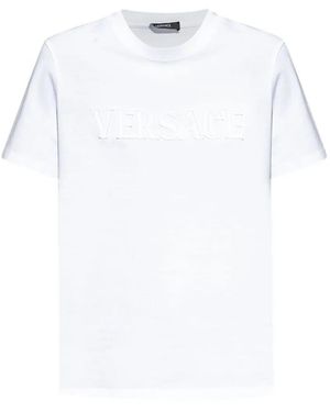 Versace Fringed Logo Embroidery T-Shirt - Weiß