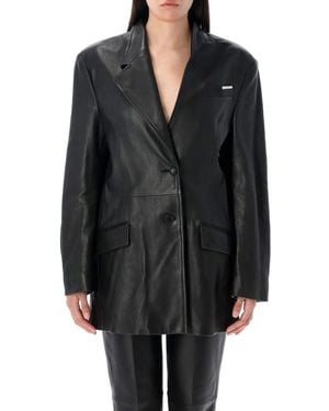 The Attico Asymmetric Lapel Leather Jacket - Schwarz