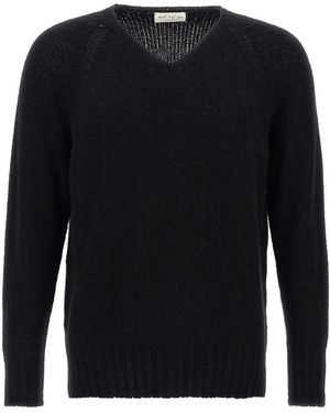 Ma'ry'ya Textured Bouclé Knit Sweater With V-Neck - Schwarz