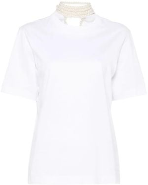 Carven Faux Pearl-Embellished Cotton T-Shirt - Weiß