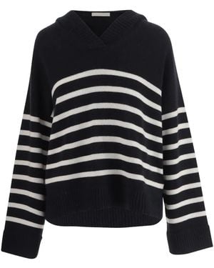 Allude Hooded Cashmere And Wool Striped Sweater - Schwarz