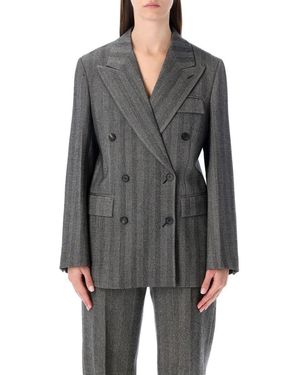 Ferragamo Oversized Double-Breasted Chevron Wool Blazer - Grau