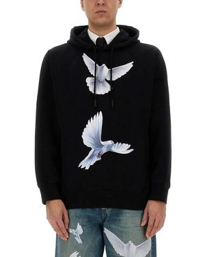 3.PARADIS Hoodie With Artistic Dove Prints - Schwarz