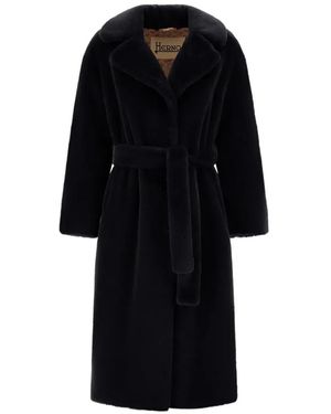 Herno Mid-Length Belted Coat With Plush Texture - Schwarz