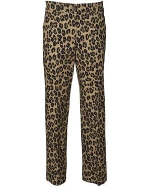 Aspesi Straight Cotton Trousers Animal Print - Braun