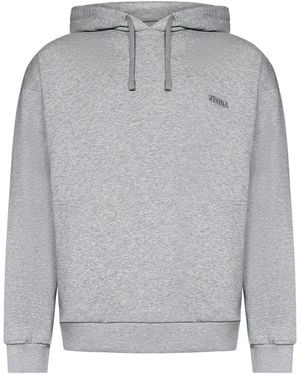 ZEGNA Melange Hoodie With Logo Embroidery - Grau