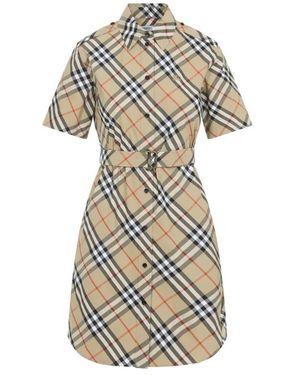 Burberry Check Cotton Midi Dress - Grau