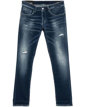 Dondup Trousers With Distressed Finish And Cl - Blau