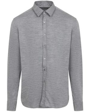 Canali Classic Long-Sleeve Wool Shirt With Button-Down Fr - Grau