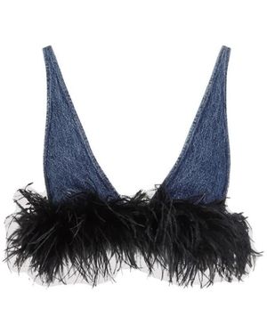 Miu Miu And Cotton Top With Feathers - Blau