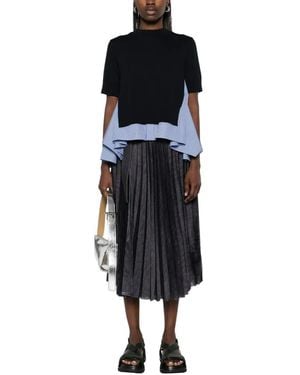 Sacai Pleated Skirt With Denim And Soft Fabric Cons - Schwarz