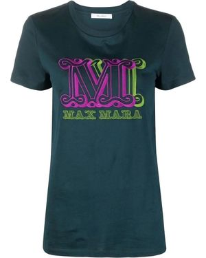 Max Mara T-Shirt Verde Con Monogramma - Schwarz