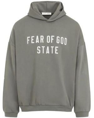 Fear Of God Hooded Sweatshirt With Relaxed Fit And Statement T - Grau