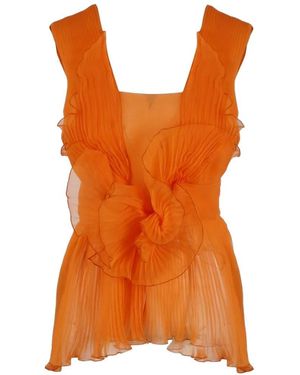 Alberta Ferretti Pleated Silk Top - Orange