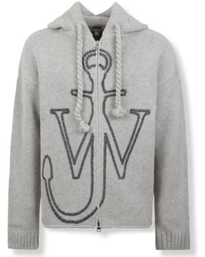 JW Anderson Anchor Embroidered Zip Hoodie - Grau