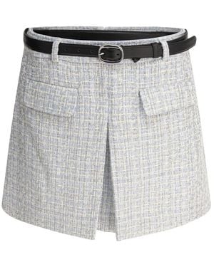 Self-Portrait Textured Mini Skirt With Pleat Detail - Grau
