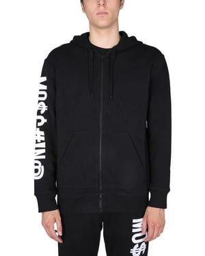 Moschino Logo-Embroidered Zip-Up Hoodie With Drawstri - Schwarz