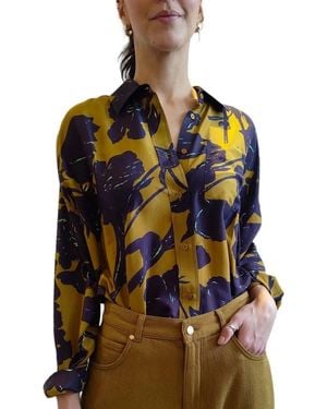 Essentiel Antwerp Chemise Taupe Fleurs Mauves Soie Girt Toffee Essen - Schwarz