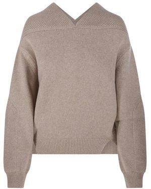 Victoria Beckham V-Neck Yoke Detail Jumper Sweater - Braun