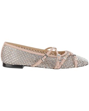 Mach & Mach Ballet Flats With Crystal Embellishment And Adjust - Naturel
