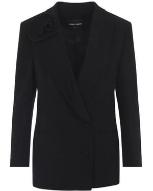 Giorgio Armani Silk Blazer With Double-Breasted Silhouette And Su - Schwarz