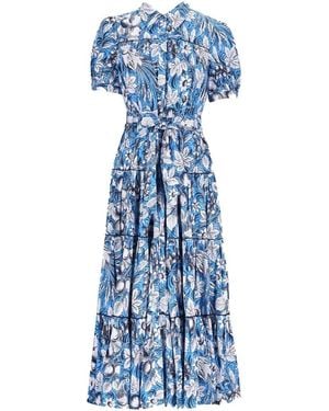 Diane von Furstenberg Statement Midi Dress With Puff Sleeves And Tiered - Blau