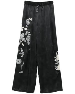 Ermanno Scervino Wide-Leg Silk Pants With Floral Embroidery - Schwarz