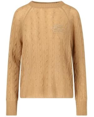 Etro Cashmere Sweater With All-Over Cable Knit - Natur