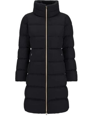 Herno Satin Long Coat With Faux Fur High Collar - Schwarz