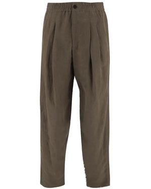 Giorgio Armani Pleated Linen Blend Pants - Grau