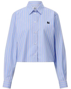 MSGM Cropped Hemdbluse - Blau