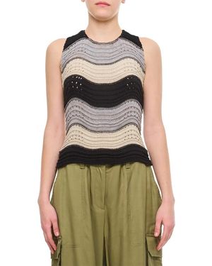 VITELLI Linen And Cotton Horizontal Peacock Crop Top - Grün