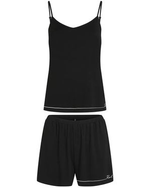 Karl Lagerfeld Signature Kurzes Pyjama-Set - Schwarz