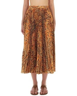 Etro Pleated Sablé Skirt With Vibrant Paisley Print - Braun