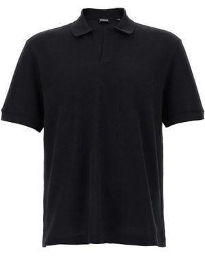ZEGNA Cashmere Blend Polo Shirt With V-Neck - Schwarz