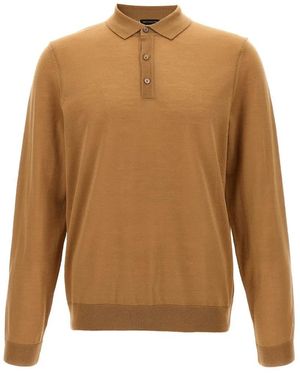 HUGO Polo Shirt-Style Wool Sweater - Braun