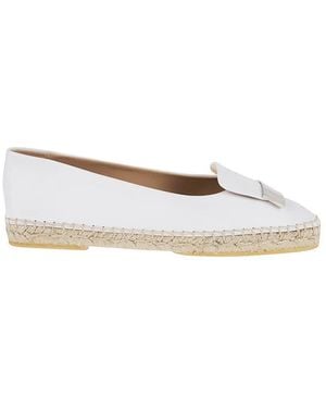 Sergio Rossi Leather Espadrilles With Square Toe And Metallic D - Weiß