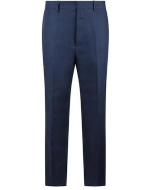 Tagliatore Linen Straight-Leg Trousers With Classic Fit And B - Blau