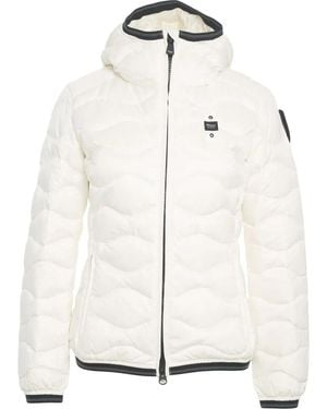 Blauer Down Jacket With Wavy Quilting - Weiß