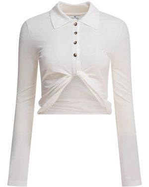 Courreges Cropped Cotton Top With Classic Collar - Weiß
