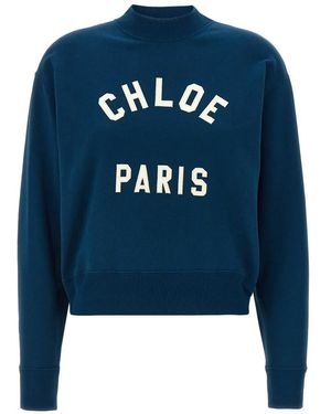 Chloé Mock Neck Brushed Cotton Sweatshirt - Blau