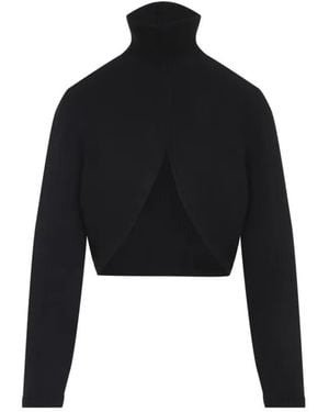Alaïa Cropped Cashmere Sweater With Turtleneck And Layer - Schwarz