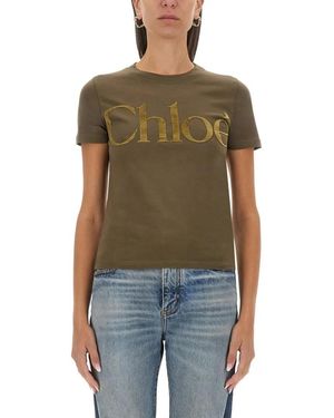 Chloé Regular Fit T-Shirt - Grün