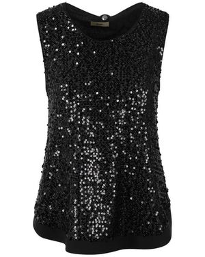 Herno Sequinned Mesh Top With Structured Nylon Base - Schwarz
