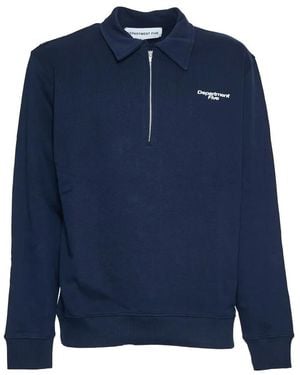 Department 5 Polo Collar Pullover With Half-Zip Closure - Blau